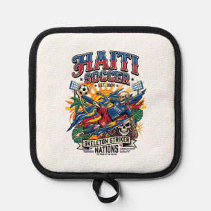 Haiti Soccer Skeleton Striker Nations Poster Style Pot Holder