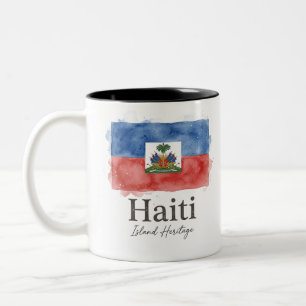 Haiti Watercolor Flag Caribbean Heritage Two-Tone Coffee Mug