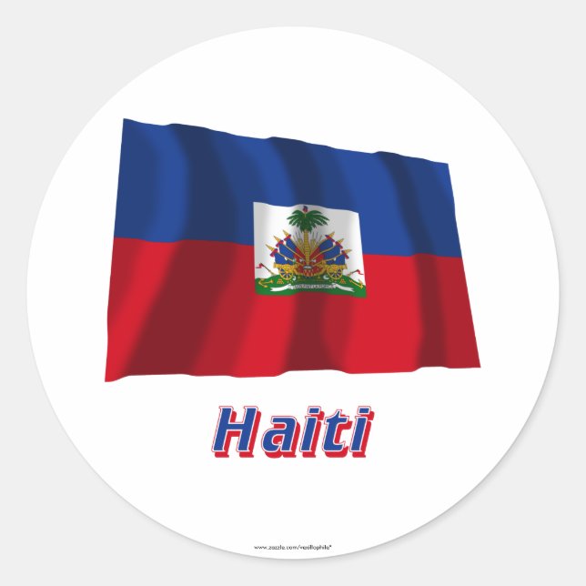 Haiti Waving Flag with Name Classic Round Sticker (Front)