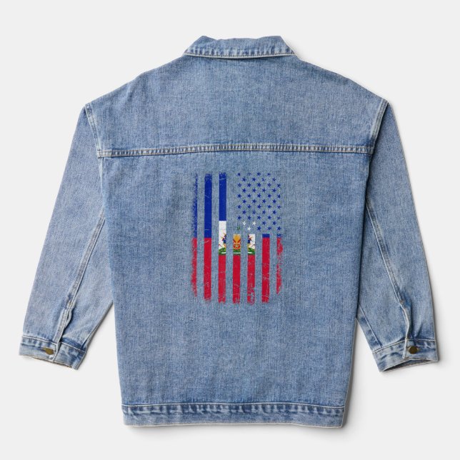 Haitian American Flag Haitian Roots Haiti America  Denim Jacket (Back)