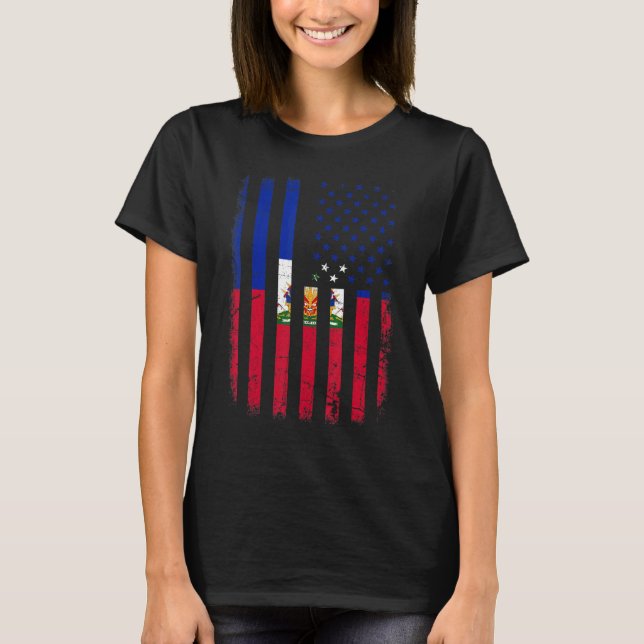 Haitian American Flag Haitian Roots Haiti America T-Shirt (Front)