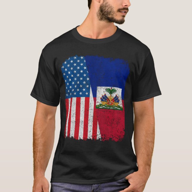 Haitian American Flag Half USA Haiti Root Proud T-Shirt (Front)