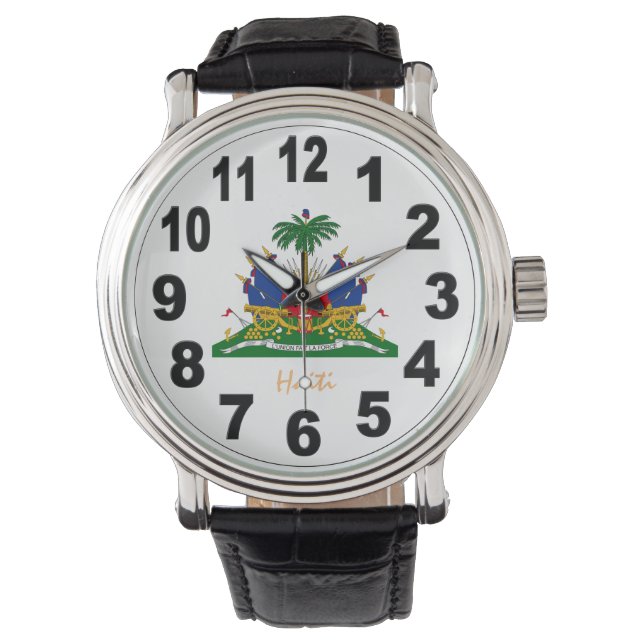 Haitian Coat of arms, Flag & Haiti, large Numbers Watch (Front)