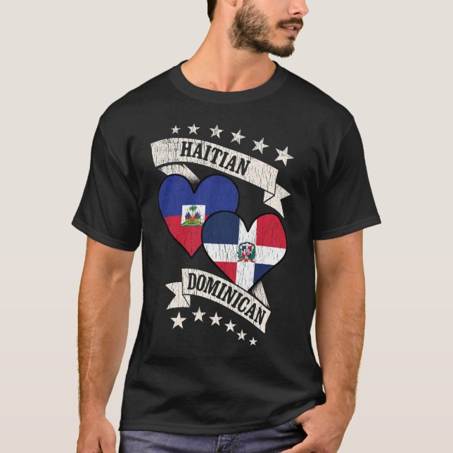 Haitian Dominican Heart Flags T-Shirt (Front)