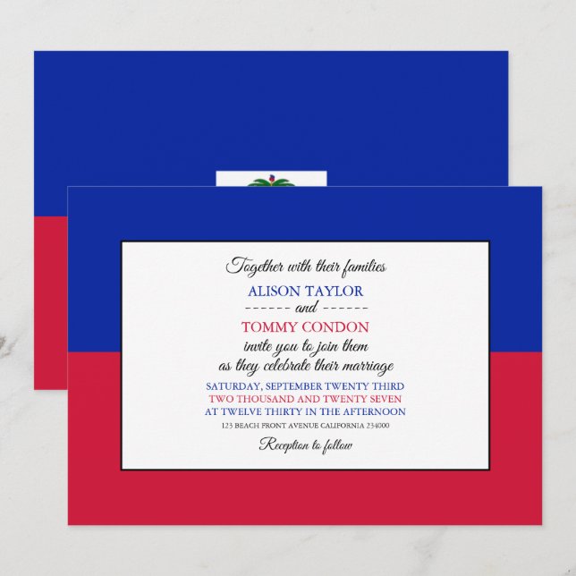 Haitian Flag, Flag of Haiti Wedding Invitation (Front/Back)