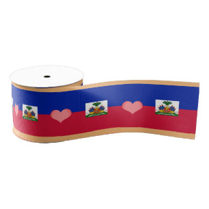 Haitian Flag & Heart, love Haiti holiday/sports Grosgrain Ribbon