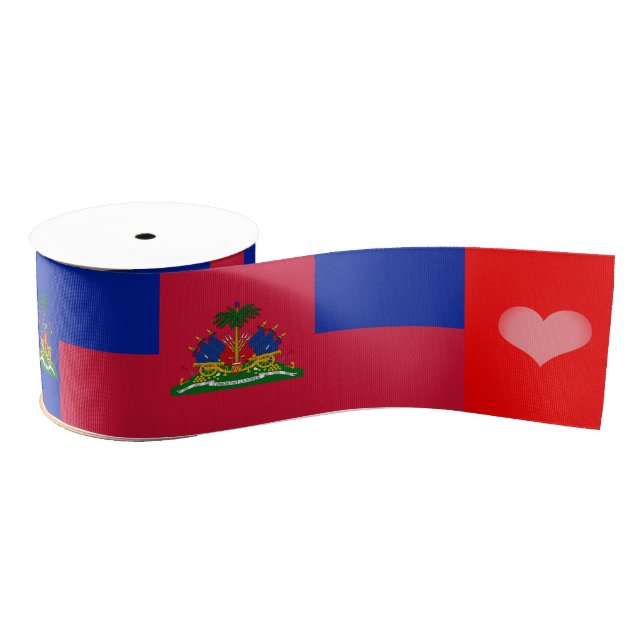 Haitian Flag Ribbon, Emblem, Heart, Haiti Grosgrain Ribbon (Spool)