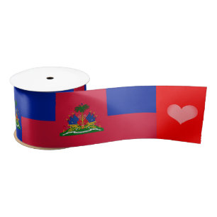 Haitian Flag Ribbon, Emblem, Heart, Haiti Satin Ribbon