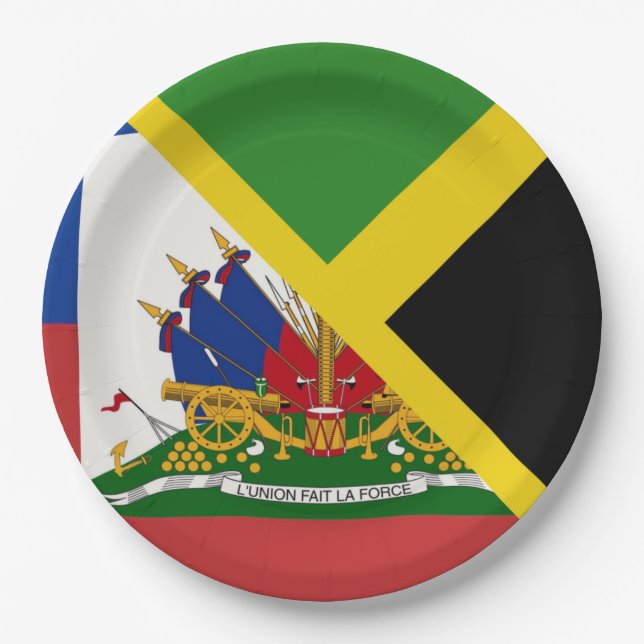 Haitian Jamaican Flag | Half Jamaica Haiti Paper Plate (Front)