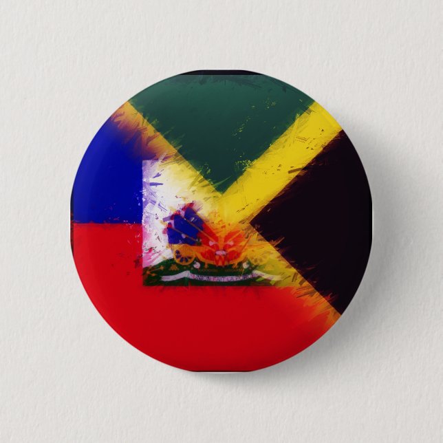 Haitian Jamaican Painted Flag | Haiti Jamaica 6 Cm Round Badge (Front)