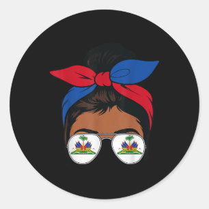 Haitian Queen Messy Bun Bandanna Flag 1804 Indepen Classic Round Sticker