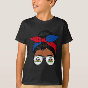 Haitian Queen Messy Bun Bandanna Flag 1804 Indepen T-Shirt
