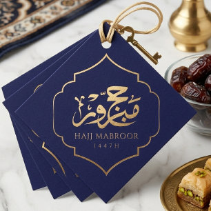 Hajj Mabroor Elegant Gold Arabic Calligraphy Navy  Favour Tags