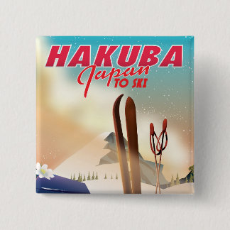 Hakuba Japanese travel poster. 15 Cm Square Badge