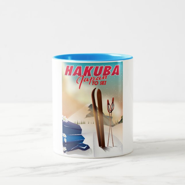 Hakuba Japanese travel poster. Two-Tone Coffee Mug (Center)
