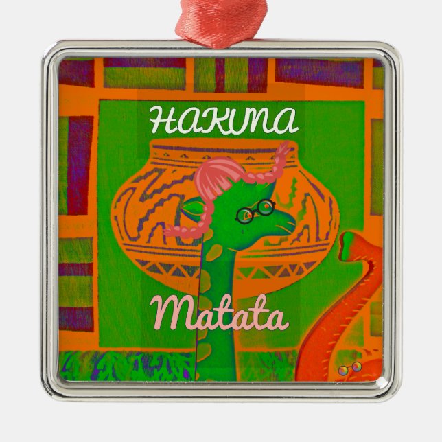 Hakuna Giraffe Art Print Metal Tree Decoration (Front)