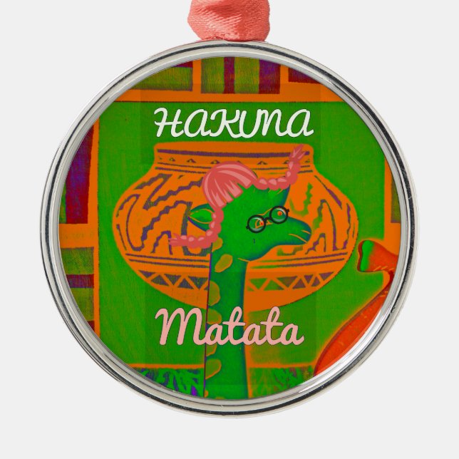 Hakuna Giraffe Art Print Metal Tree Decoration (Front)