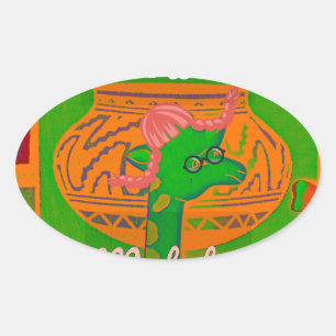 Hakuna Giraffe Art Print Oval Sticker