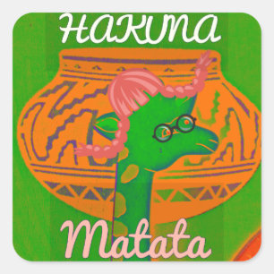 Hakuna Giraffe Art Print Square Sticker