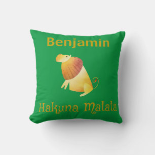 Hakuna Matata African lion Green and Gold Cushion