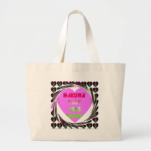 "Hakuna Matata" Baby Pink Heart  - Global inspired Large Tote Bag (Front)