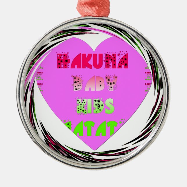 "Hakuna Matata" Baby Pink Heart  - Global inspired Metal Tree Decoration (Front)