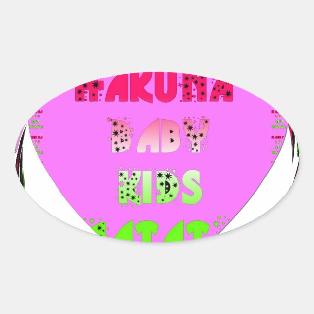 "Hakuna Matata" Baby Pink Heart  - Global inspired Oval Sticker (Front)