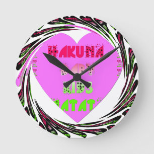"Hakuna Matata" Baby Pink Heart - Global inspired Round Clock