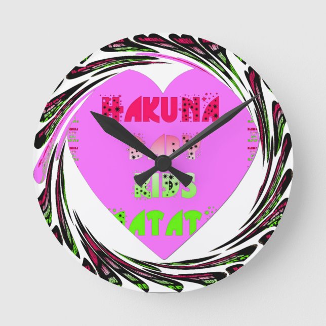 "Hakuna Matata" Baby Pink Heart  - Global inspired Round Clock (Front)
