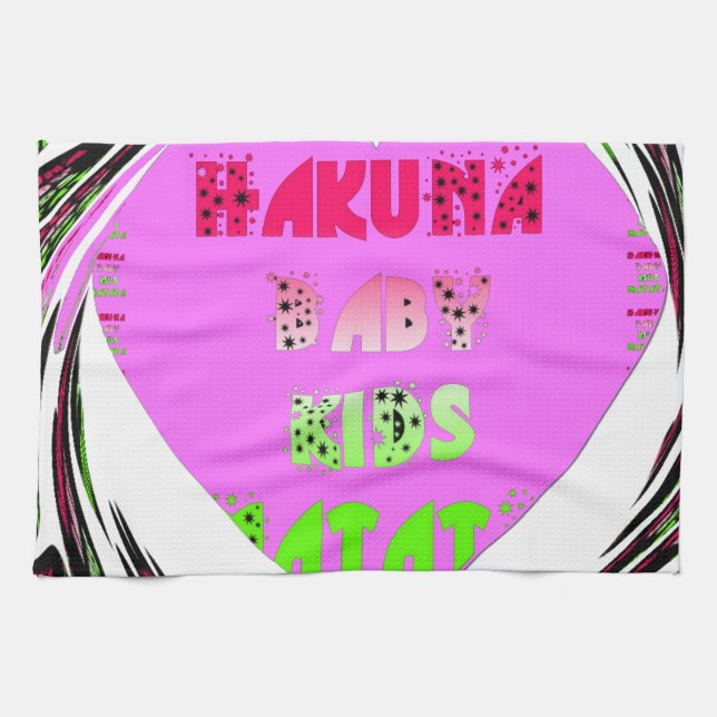 "Hakuna Matata" Baby Pink Heart  - Global inspired Tea Towel (Horizontal)