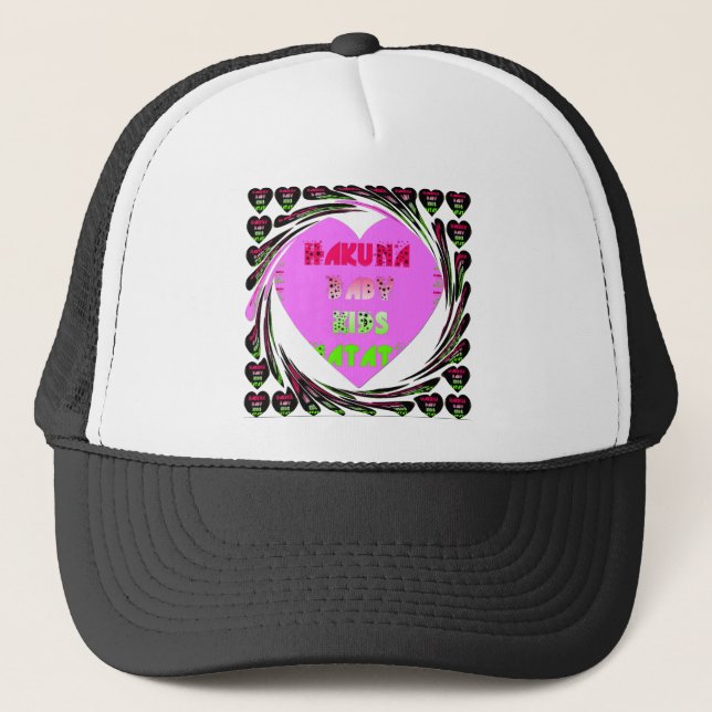 "Hakuna Matata" Baby Pink Heart  - Global inspired Trucker Hat (Front)
