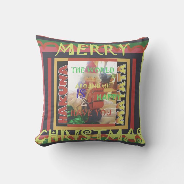 Hakuna Matata Cute Merry Christmas world around me Outdoor Cushion (Front)