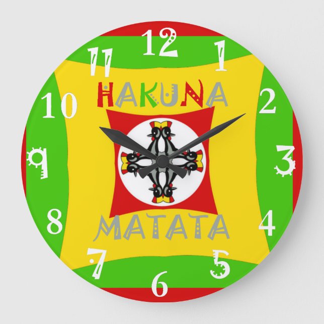 Hakuna Matata Fun Rasta Colors: Vibrant & Carefree Large Clock (Front)