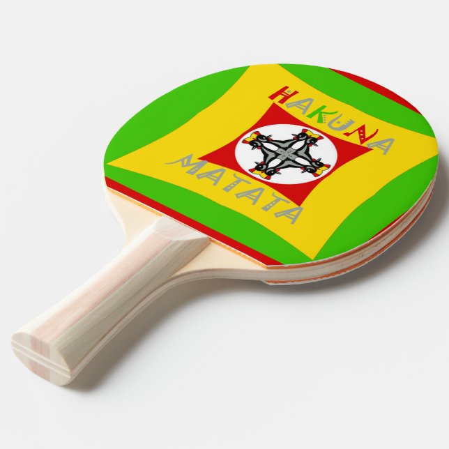 Hakuna Matata Fun Rasta Colours: Vibrant & Carefre Ping Pong Paddle (Front Angle)