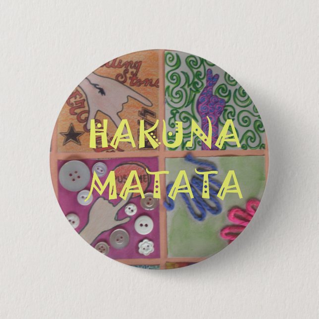 Hakuna Matata Hand Sign Art Print 6 Cm Round Badge (Front)