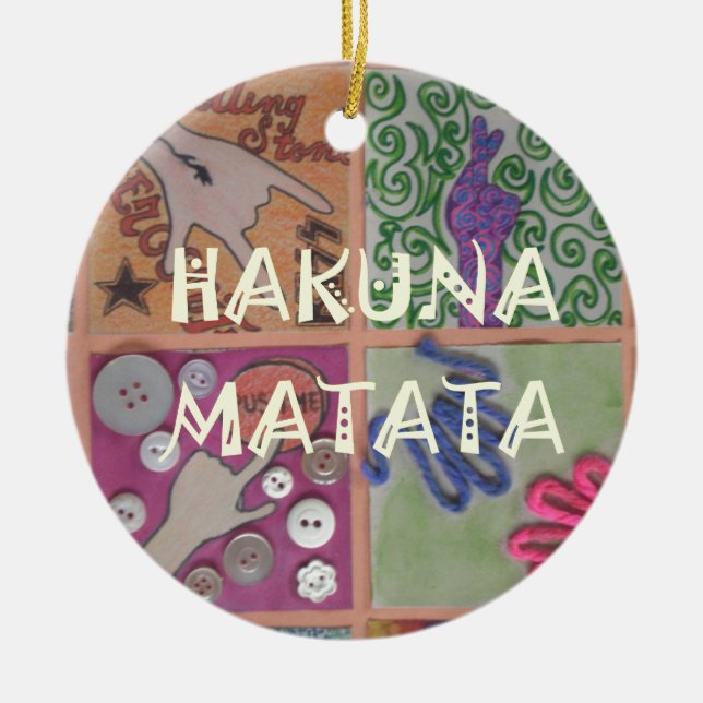 Hakuna Matata Hand Sign Art Print Ceramic Tree Decoration (Front)