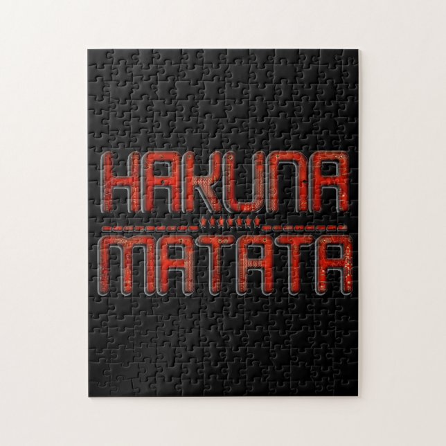 Hakuna Matata in Red With Stars Techno Jigsaw Puzzle (Vertical)