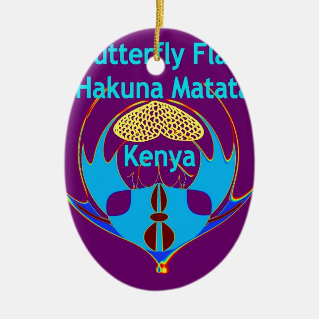  "Hakuna Matata Kenya" Butterfly Art Print/Graphic Ceramic Tree Decoration (Front)