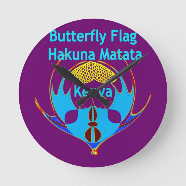  "Hakuna Matata Kenya" Butterfly Art Print/Graphic Round Clock (Front)