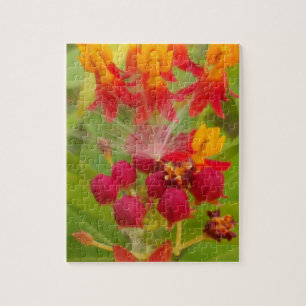 Hakuna Matata lovely green red yellow Flower Buds. Jigsaw Puzzle
