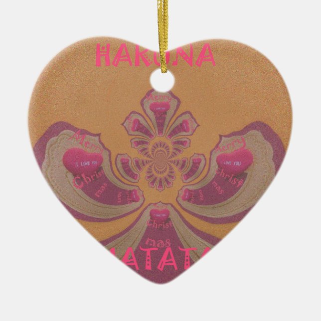 Hakuna Matata Merry Christmas lovely hearts design Ceramic Tree Decoration (Front)