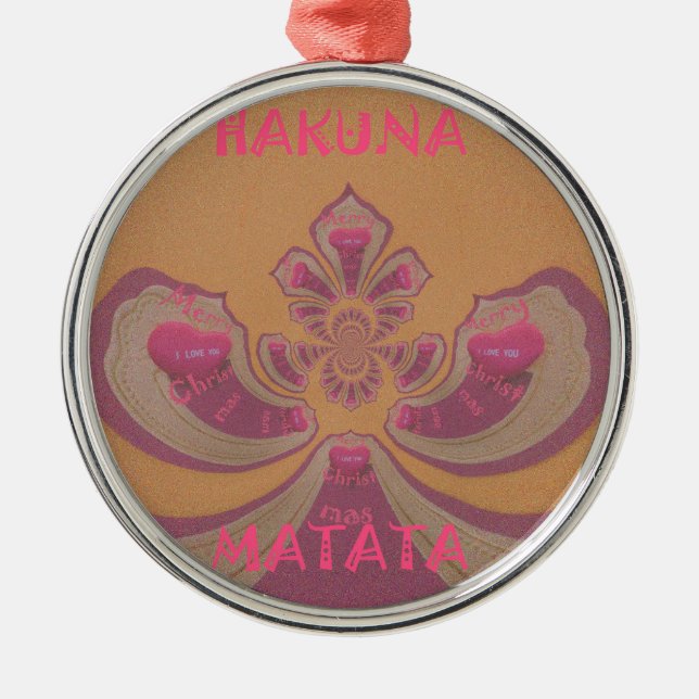 Hakuna Matata Merry Christmas lovely hearts design Metal Tree Decoration (Front)