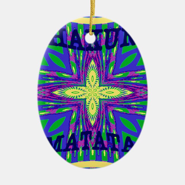 Hakuna matata Mombasa Kanga Ceramic Tree Decoration (Front)