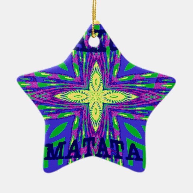 Hakuna matata Mombasa Kanga Ceramic Tree Decoration (Front)