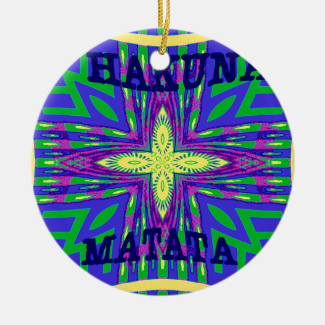 Hakuna matata Mombasa Kanga Ceramic Tree Decoration (Front)