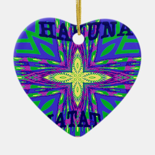 Hakuna matata Mombasa Kanga Ceramic Tree Decoration (Front)