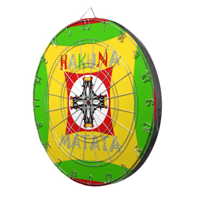 Hakuna Matata Rasta Colour Red Golden Green Dartboard (Front Right)