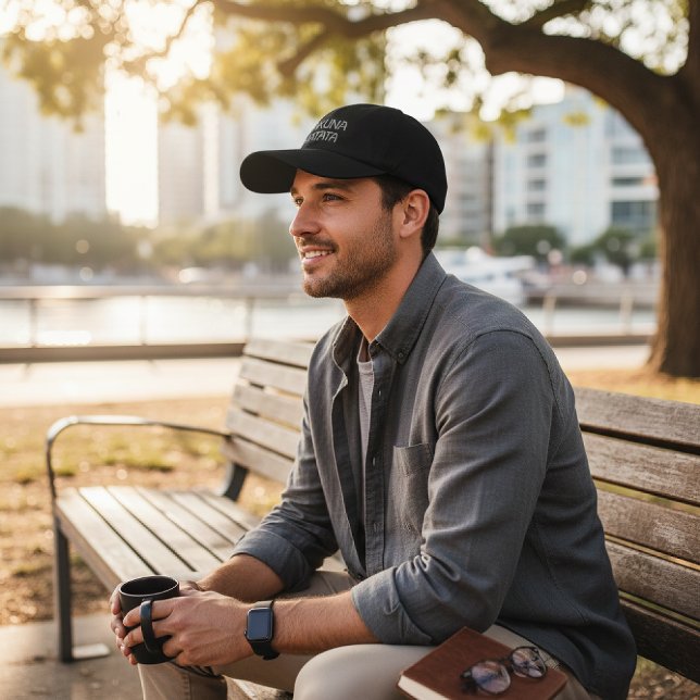 Hakuna Matata: Silver Premium Headwear Achempong Embroidered Hat (Find your calm. Silver embroidered "Hakuna Matata" cap, perfect for mindful moments in the city.)