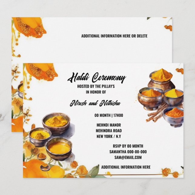 Haladi paste indian ceremony traditional wedding  invitation (Front/Back)