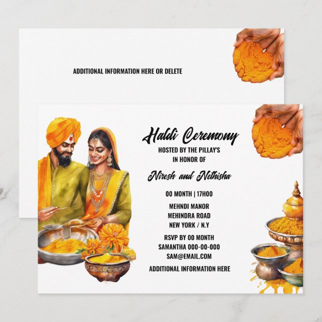 Haldi bride groom floral paste wedding ceremony invitation (Front/Back)